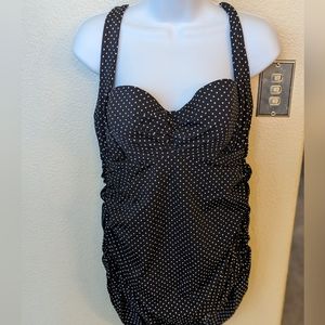 Lane Bryant Adjustable Convertible Straps Polka Dot Ruched Swimsuit Size 16